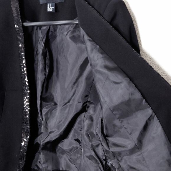 XXI Women’s Blazer Y2K Partycore Night Out Black Sequin Trim Cropped Jacket Sz S - Picture 6 of 12